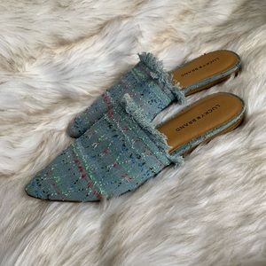 Lucky Brand Denim Fringe Mules Size 10 NWOT